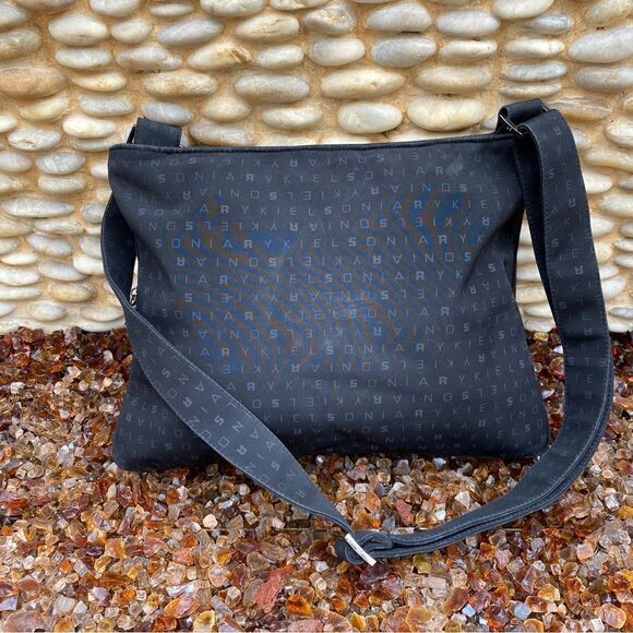 Sonia Rykiel Black Monogram Signature Logo Nylon Shoulder Bag. VGUC - Picture 3 of 8